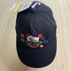 Casino Night Baseball Hat Royal Flush Playing Cards Dice Chips Adjustable Black